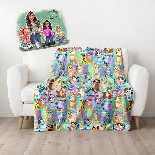 Comic Style Dog Family Blanket