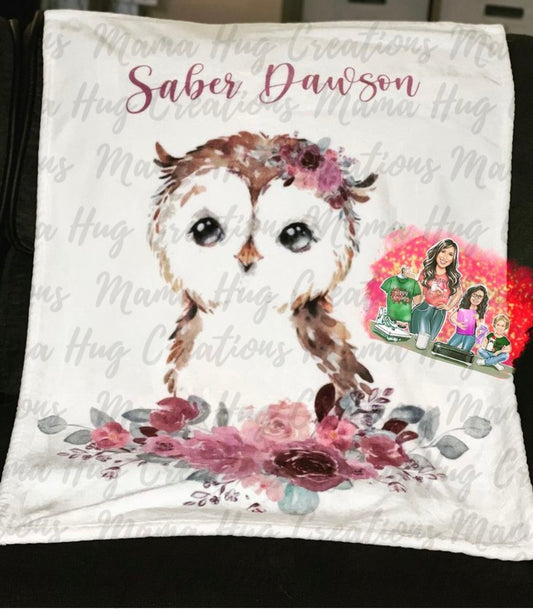 Floral Owl Baby Blanket